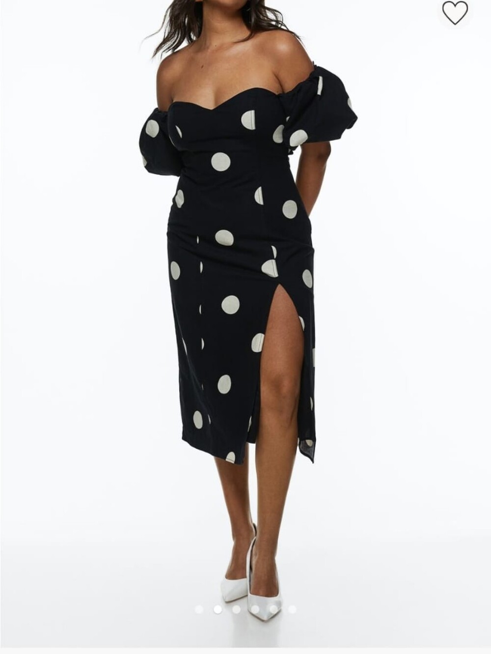 ISO! H&M Black Polka Dot Midi Skirt with Side Slit